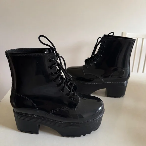 Jeffrey Campbell black ankle platform rain boots Goth rainboots s 7 womens shoes - Picture 5 of 11